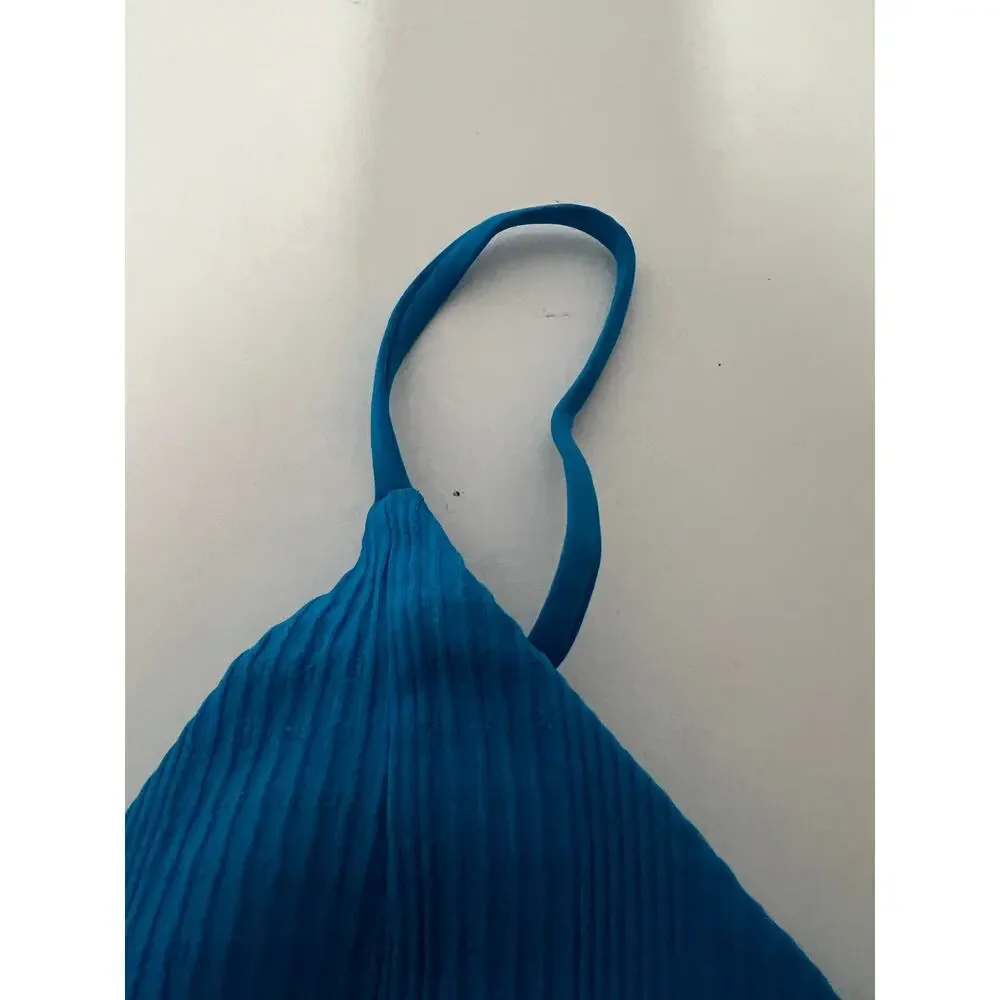 NWT L*Space Women's Ribbed Pointelle Winnie Bikini Swim Top Electric Blue Size S